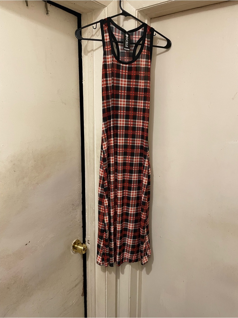 Women’s Plaid A-line Scoop Neck Midi Dress L